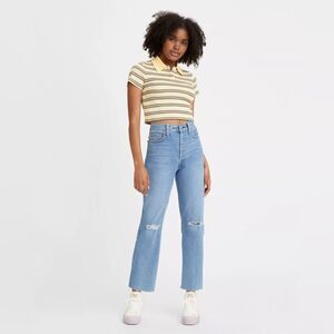 NEW Levi’s Ribcage Straight Ankle Raw Hem Light Wash Button Fly Jeans 25
